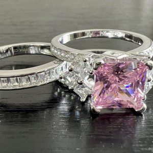 925 Sterling Silver Removable Center Band Pink Diamond CZ Ring Size 7